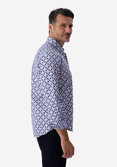 Grey White Printed Poplin Shirt