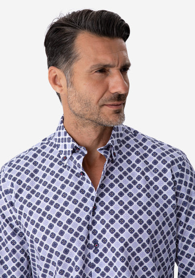 Grey White Printed Poplin Shirt