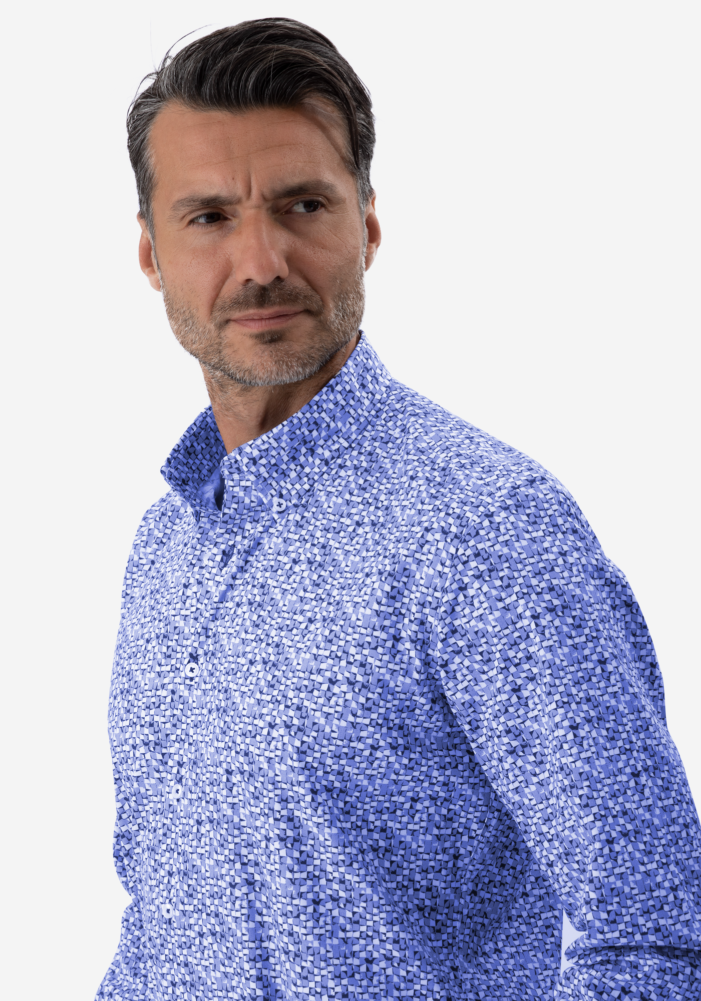 Blue White Printed Poplin Shirt