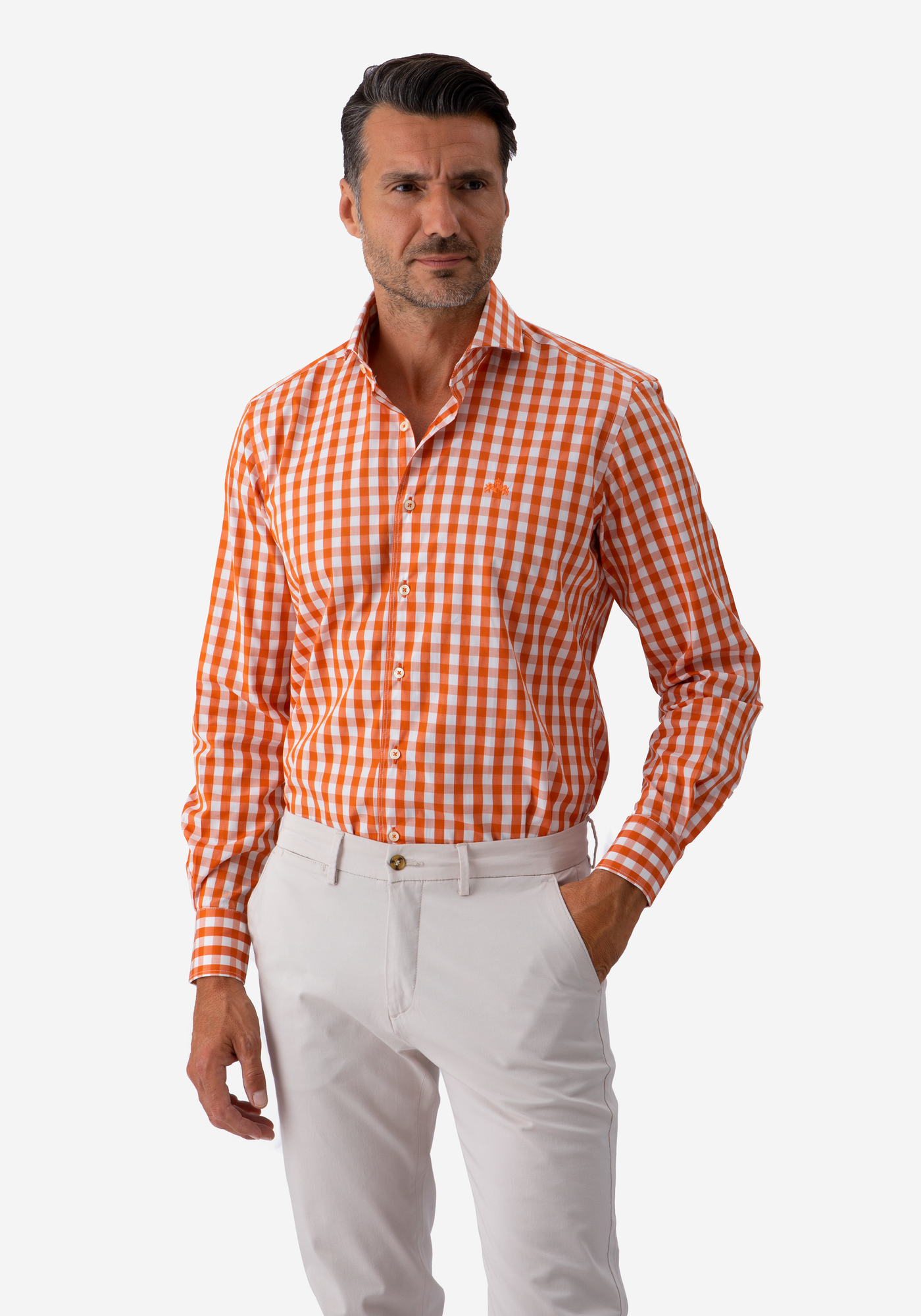 Sienna Orange Checked Basket Weave Shirt