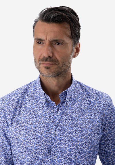 Blue Printed Poplin Shirt
