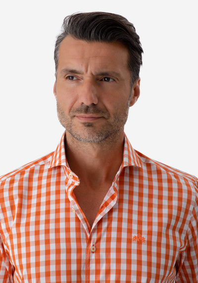 Sienna Orange Checked Basket Weave Shirt