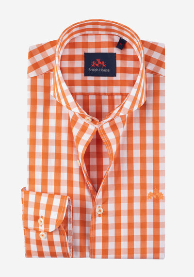 Sienna Orange Checked Basket Weave Shirt