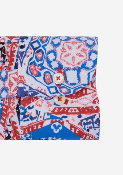 Blue Red Printed Poplin Shirt