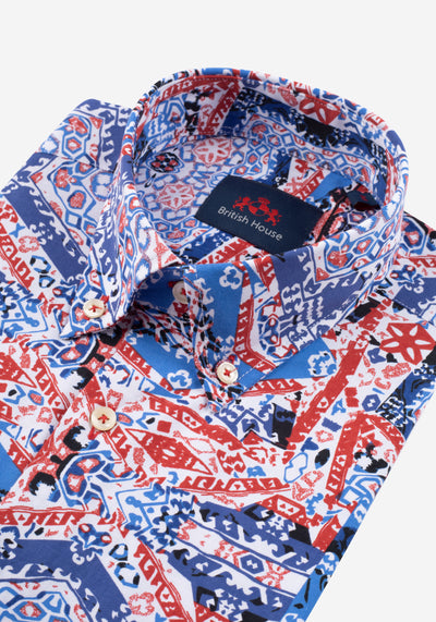 Blue Red Printed Poplin Shirt