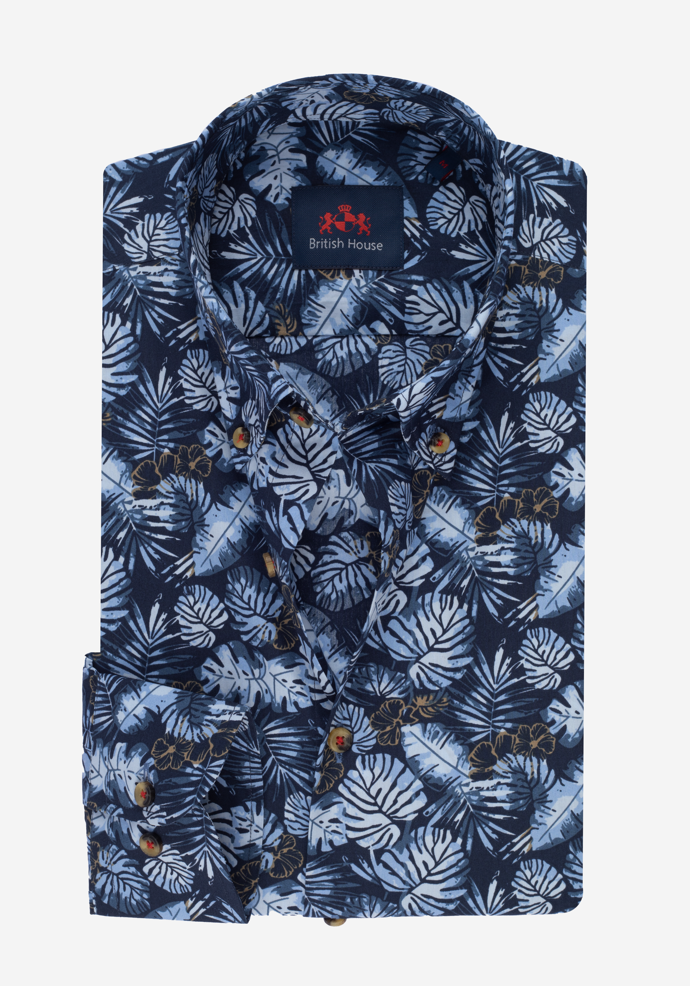 Navy Blue Leaf Poplin Shirt