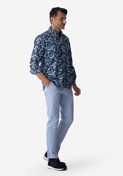 Navy Blue Leaf Poplin Shirt