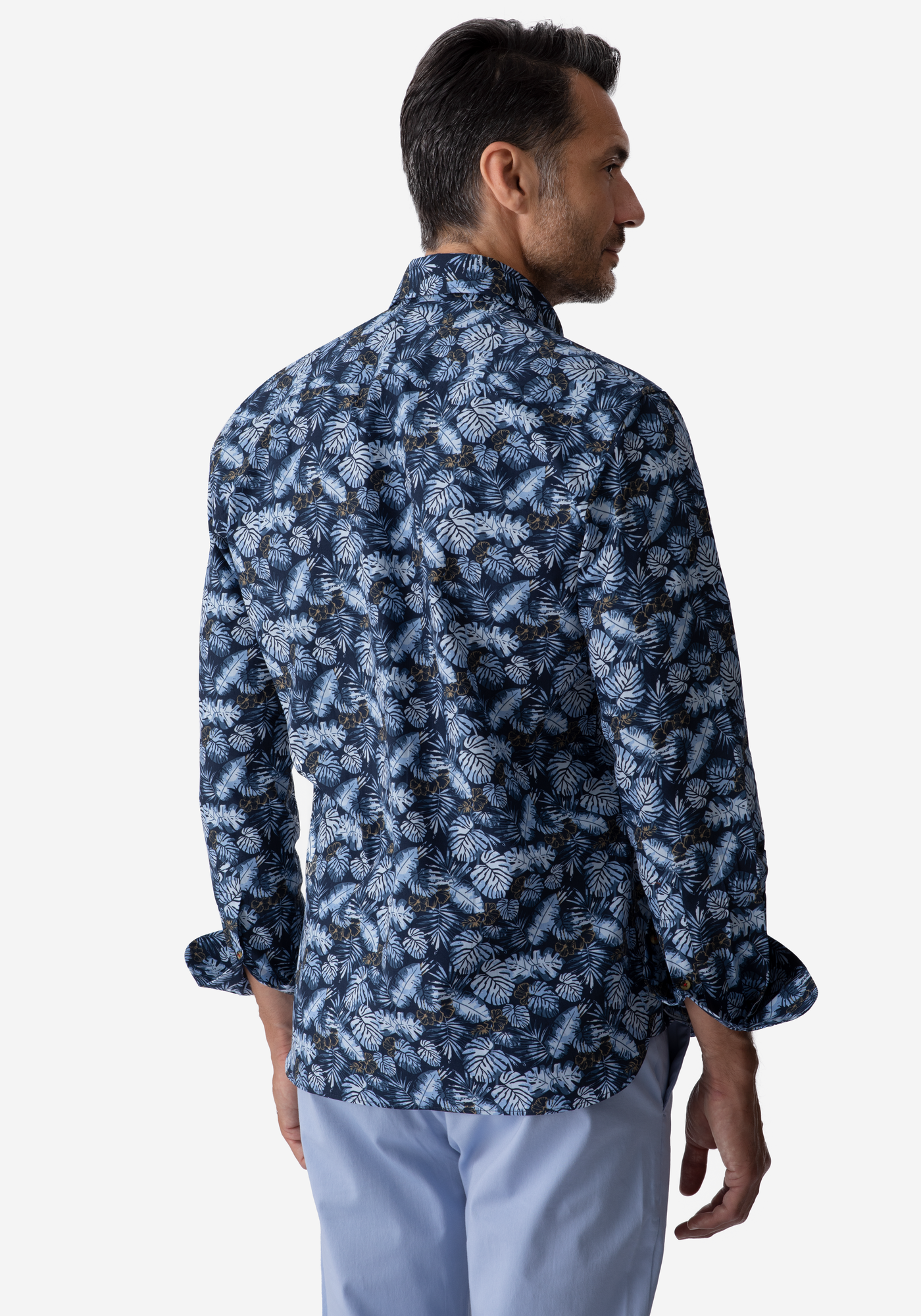 Navy Blue Leaf Poplin Shirt