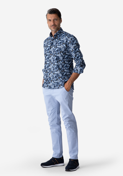 Navy Blue Leaf Poplin Shirt