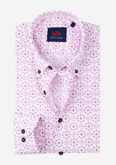 Pink White Printed Slub Shirt
