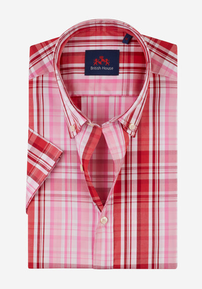 Red Pink Stripe Poplin Shirt - Short Sleeve