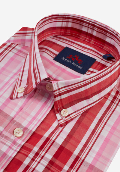 Red Pink Stripe Poplin Shirt - Short Sleeve