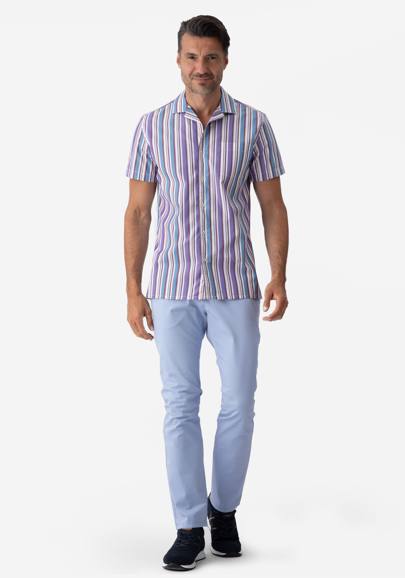 Purple Blue Stripe Resort Shirt - Short Sleeve