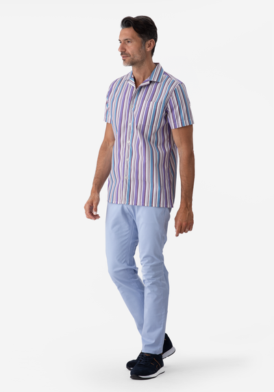 Purple Blue Stripe Resort Shirt - Short Sleeve