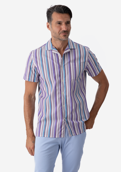 Purple Blue Stripe Resort Shirt - Short Sleeve