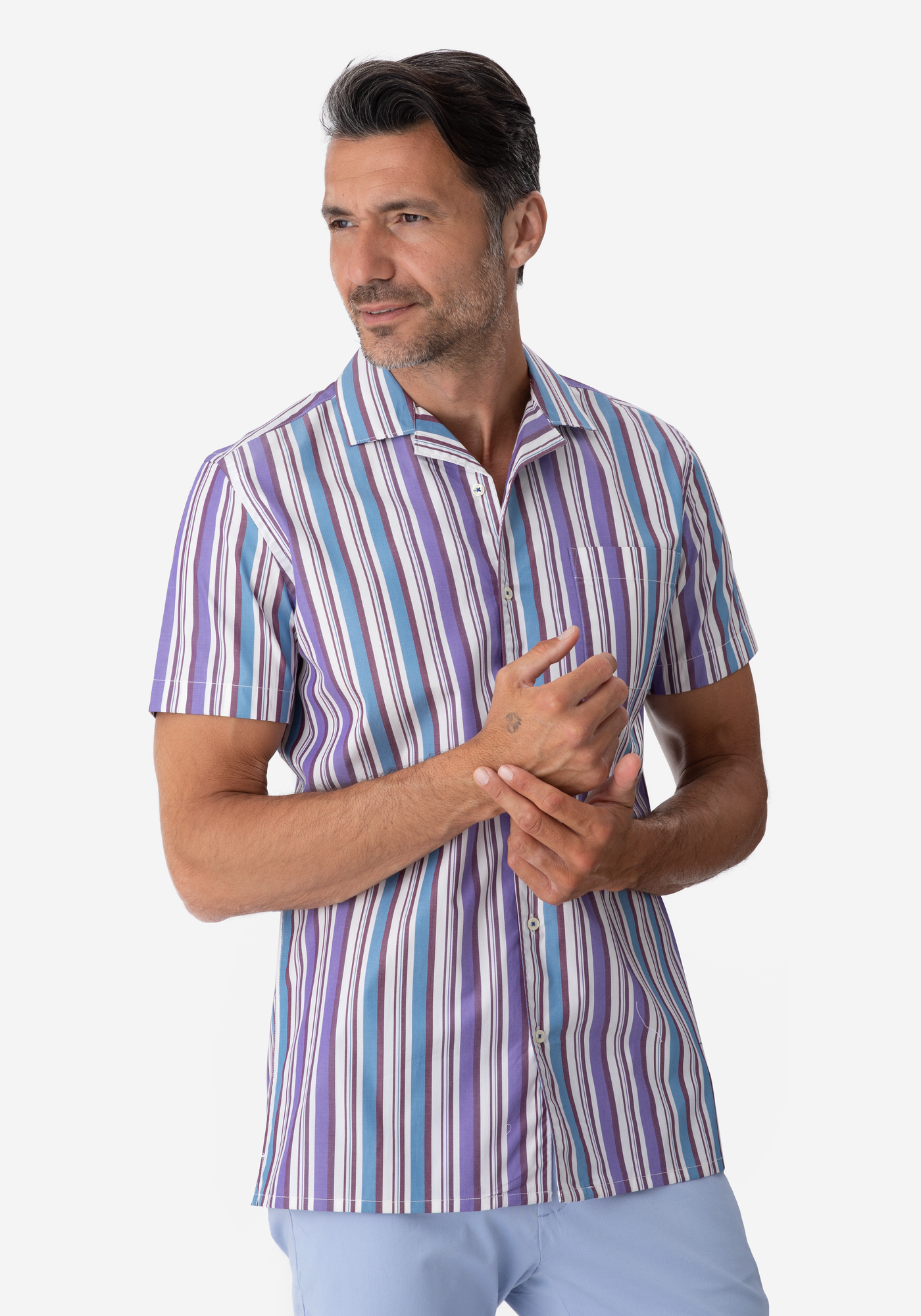 Purple Blue Stripe Resort Shirt - Short Sleeve