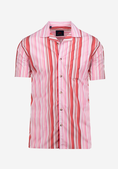 Red Pink Stripe Resort Shirt - Short Sleeve