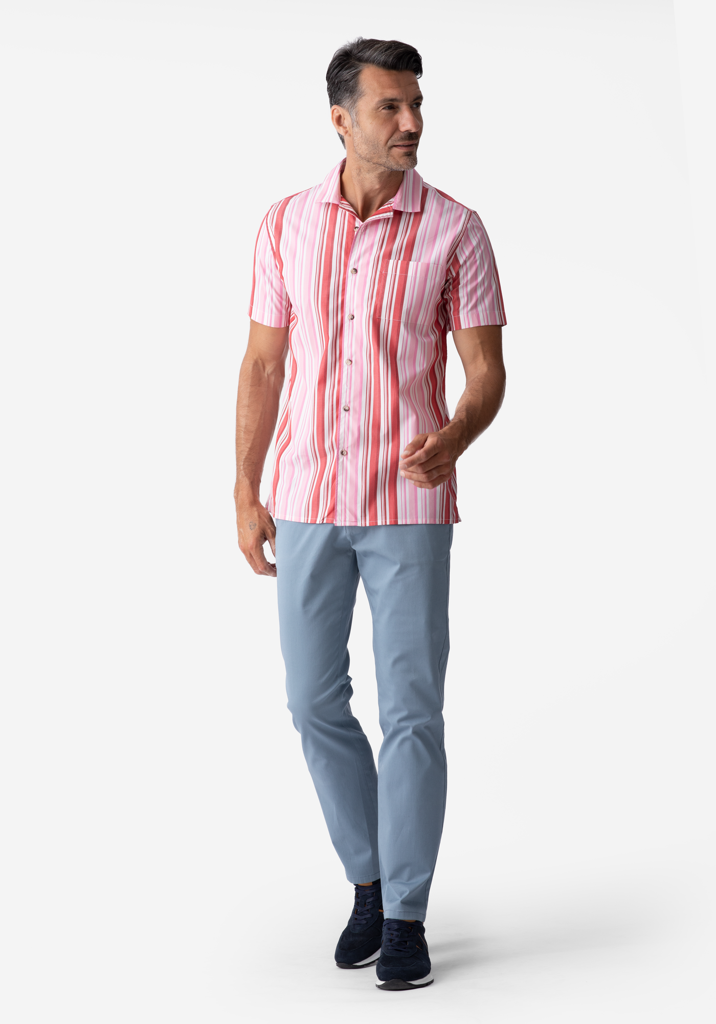 Red Pink Stripe Resort Shirt - Short Sleeve