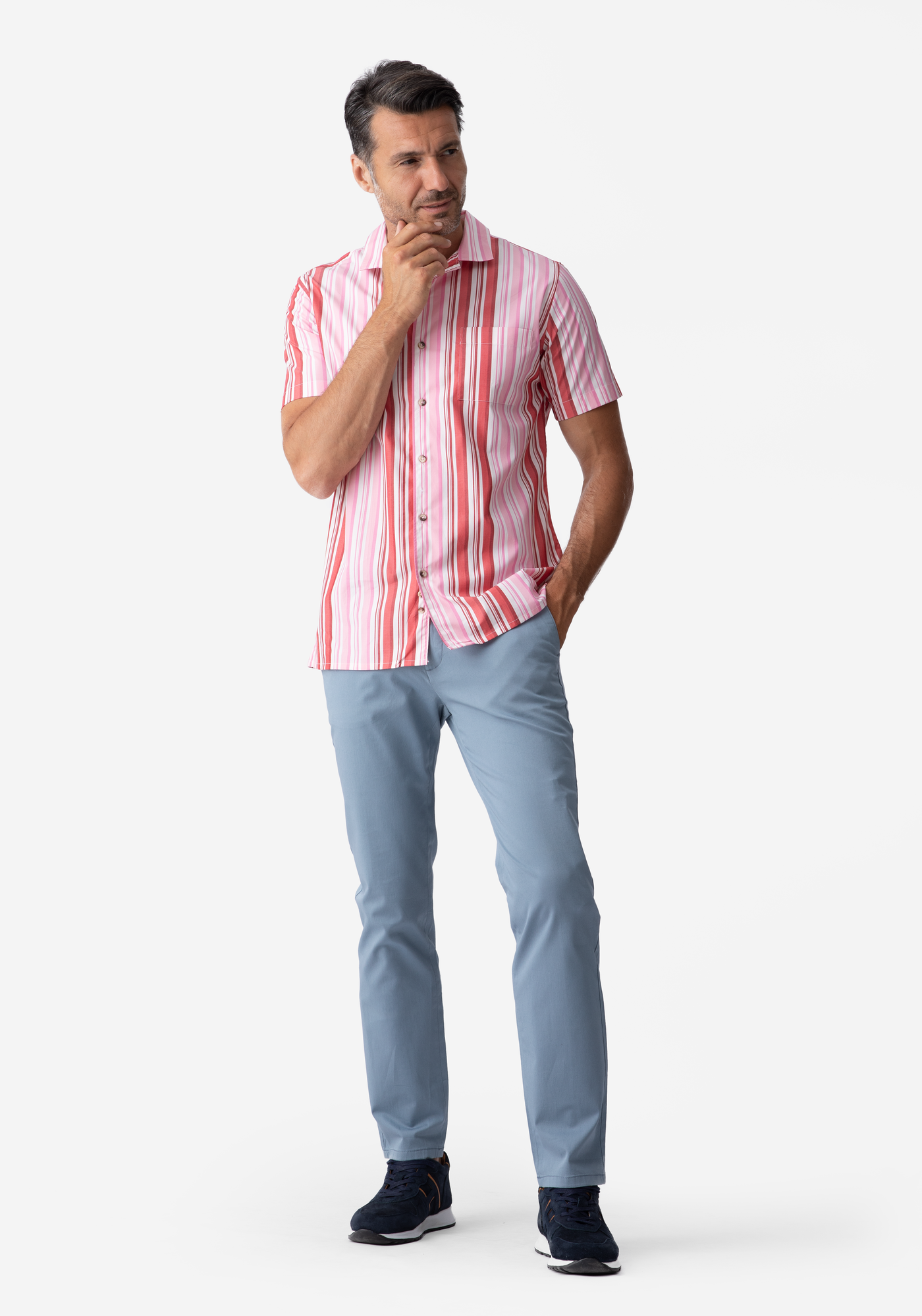 Red Pink Stripe Resort Shirt - Short Sleeve