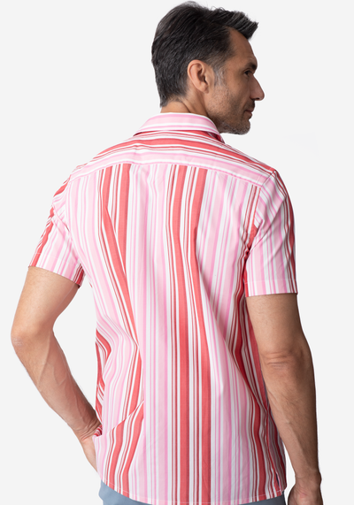 Red Pink Stripe Resort Shirt - Short Sleeve