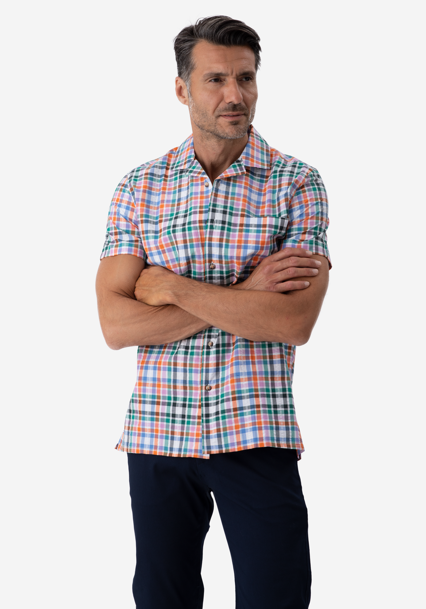 Colorful Stripe Resort Seersucker Shirt - Short Sleeve