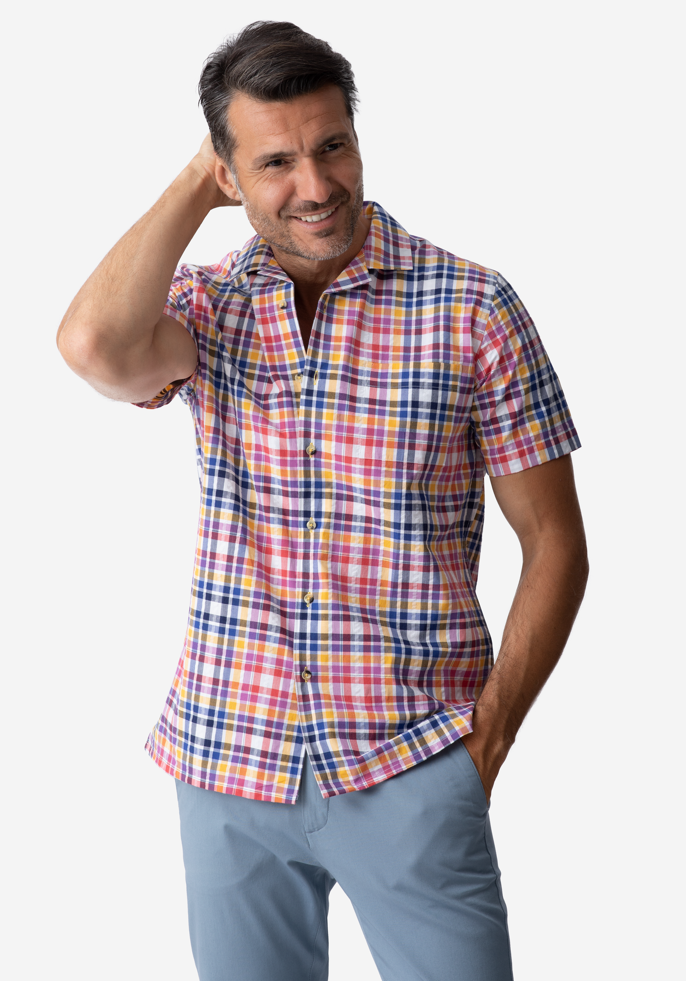 Colorful Stripe Resort Seersucker Shirt - Short Sleeve