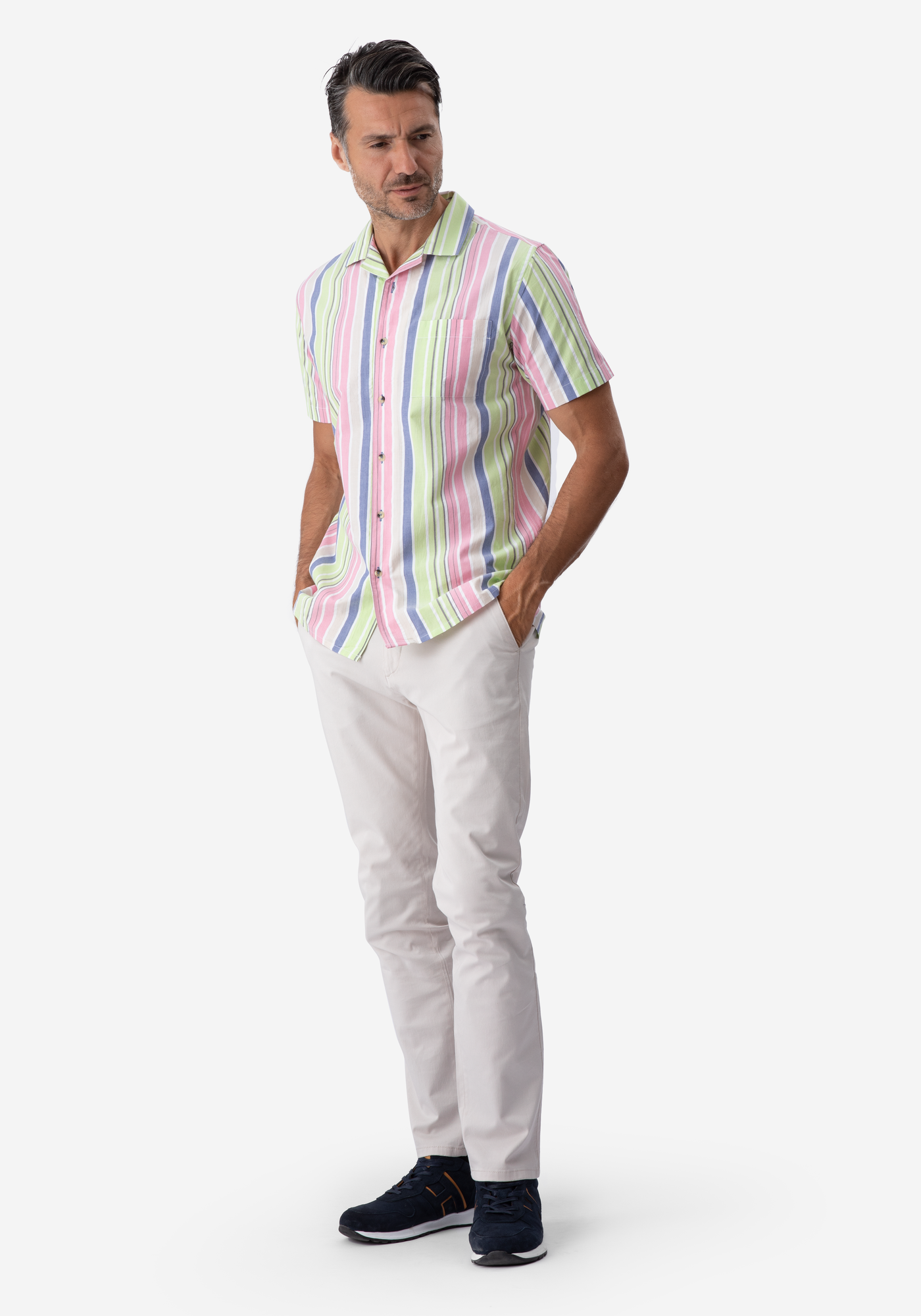 Green Rose Stripe Resort Seersucker Shirt - Short Sleeve