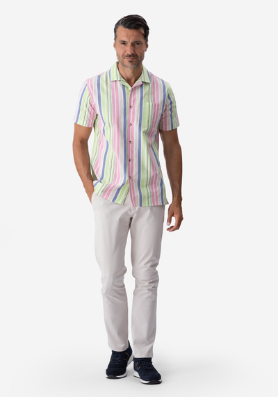 Green Rose Stripe Resort Seersucker Shirt - Short Sleeve