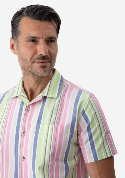 Green Rose Stripe Resort Seersucker Shirt - Short Sleeve