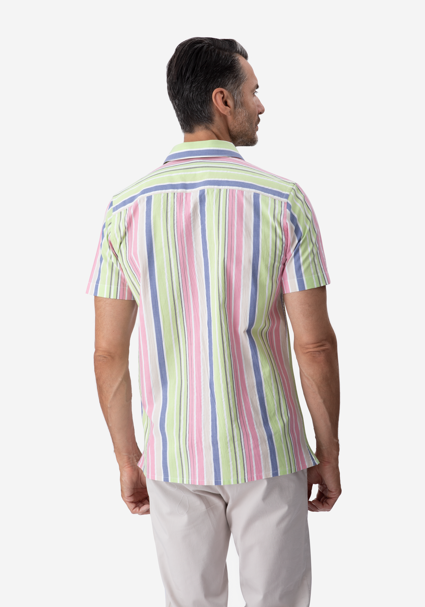Green Rose Stripe Resort Seersucker Shirt - Short Sleeve