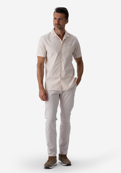 Sand Beige Stripe Resort Slub Shirt - Short Sleeve