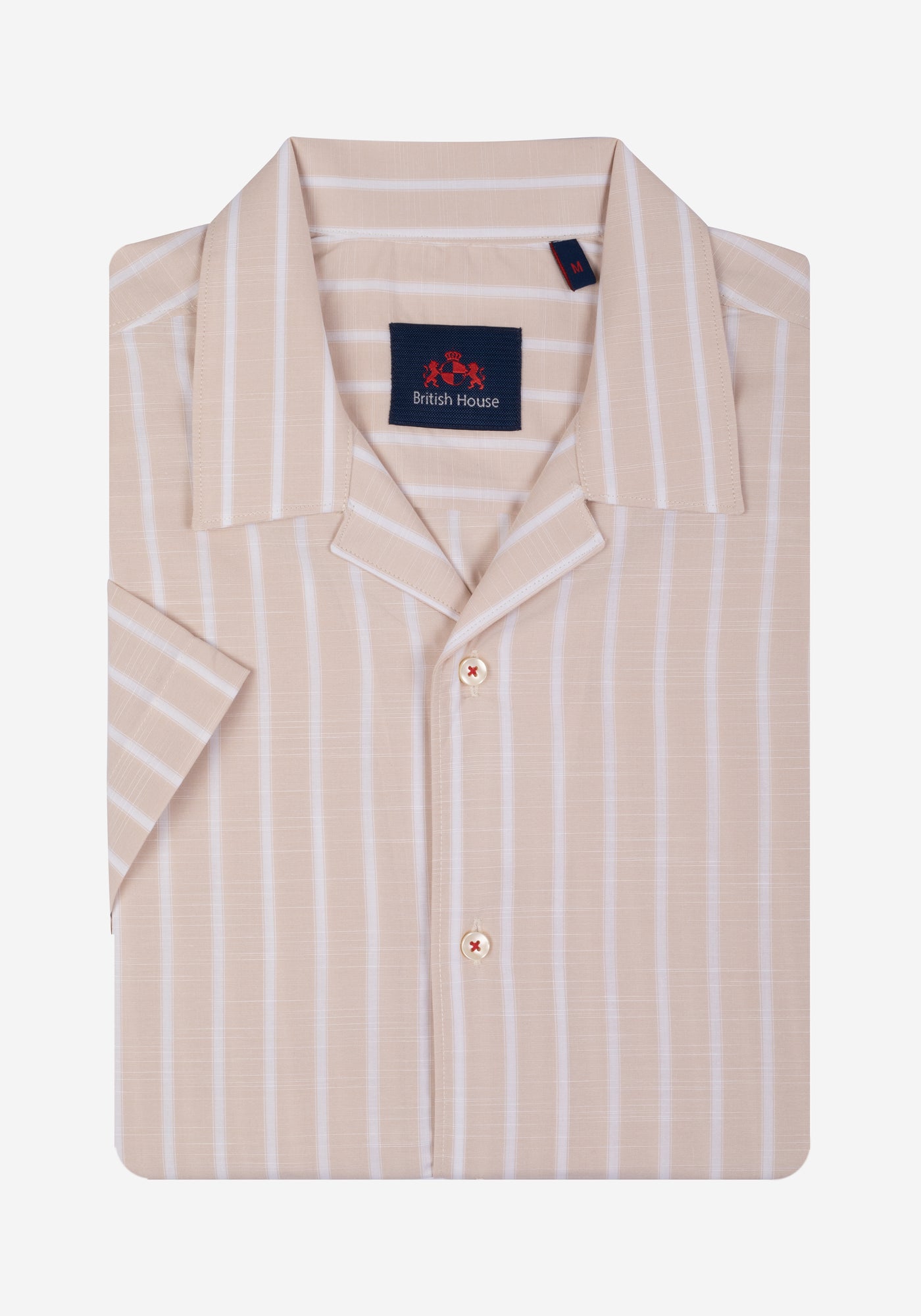 Sand Beige Stripe Resort Slub Shirt - Short Sleeve