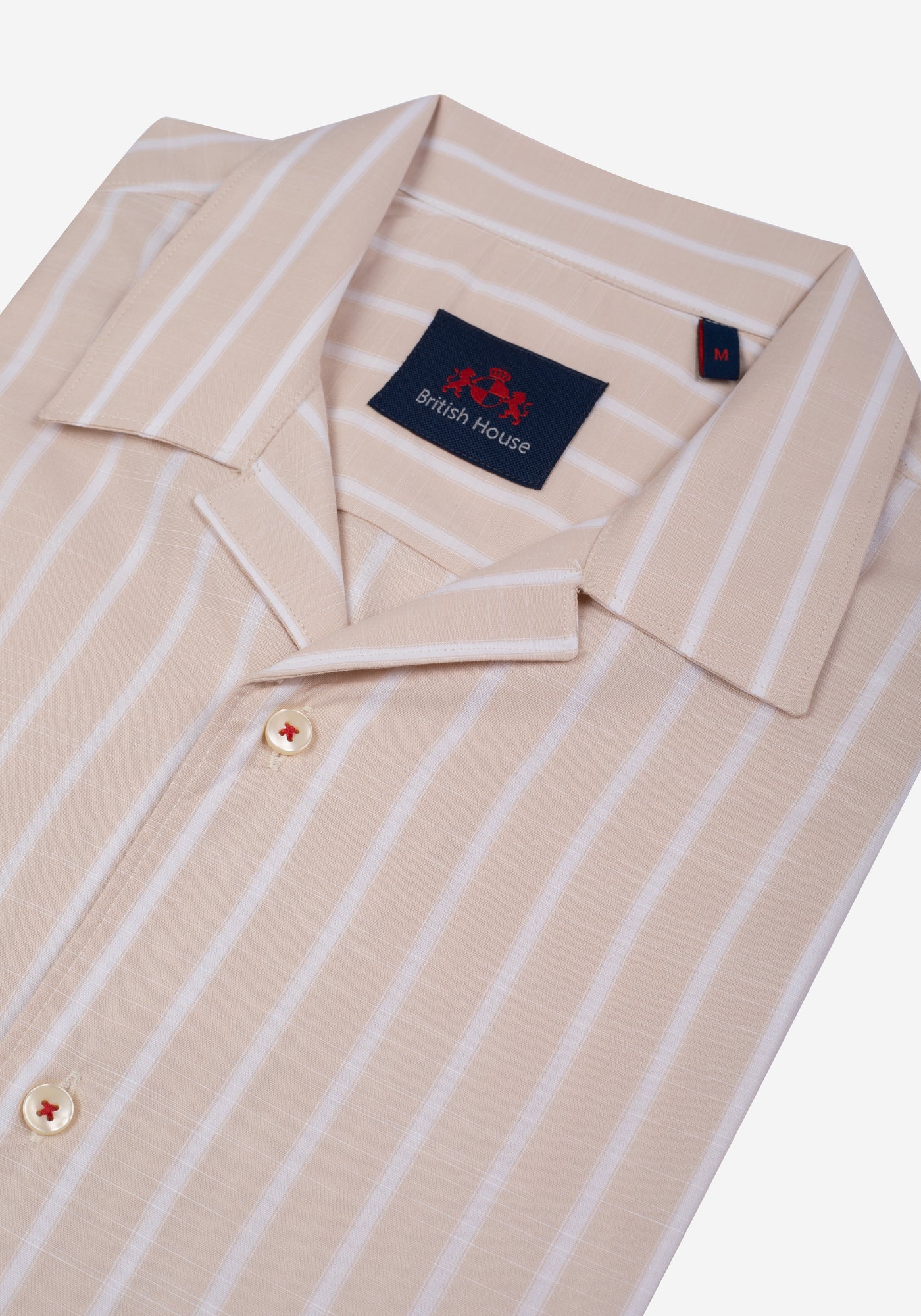 Sand Beige Stripe Resort Slub Shirt - Short Sleeve