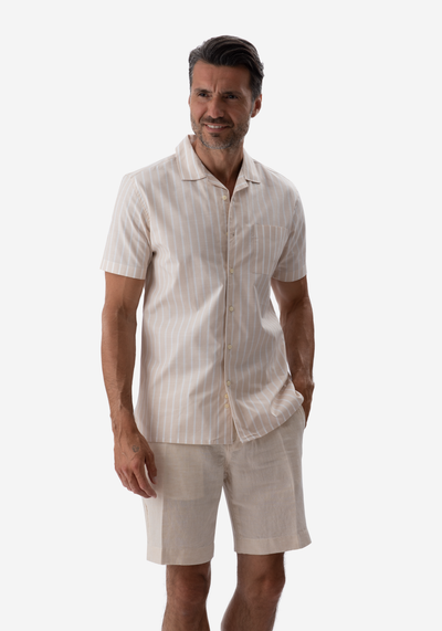 Sand Beige Stripe Resort Slub Shirt - Short Sleeve