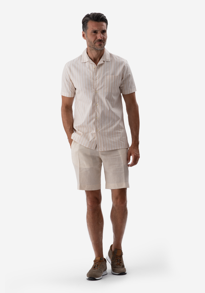 Sand Beige Stripe Resort Slub Shirt - Short Sleeve
