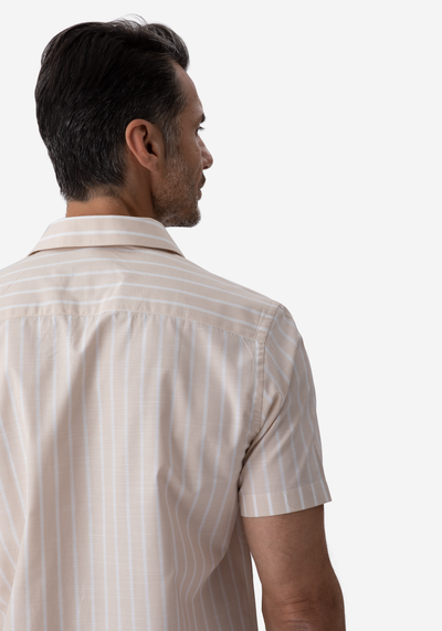 Sand Beige Stripe Resort Slub Shirt - Short Sleeve