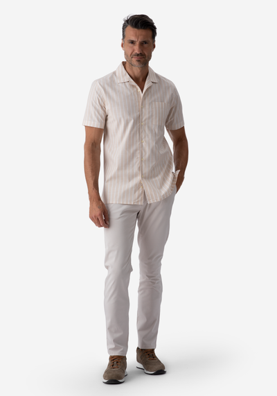 Sand Beige Stripe Resort Slub Shirt - Short Sleeve