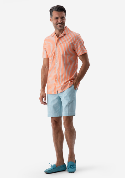 Faded Orange Stripe Resort Slub Shirt - Short Sleeve