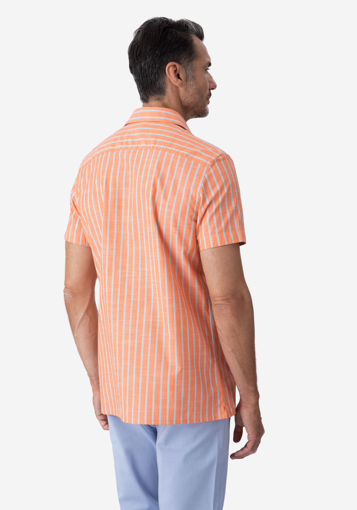 Faded Orange Stripe Resort Slub Shirt - Short Sleeve