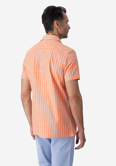 Faded Orange Stripe Resort Slub Shirt - Short Sleeve