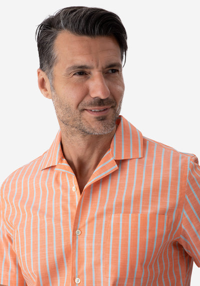 Faded Orange Stripe Resort Slub Shirt - Short Sleeve