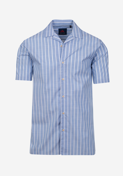 Sky Blue Stripe Resort Slub Shirt - Short Sleeve