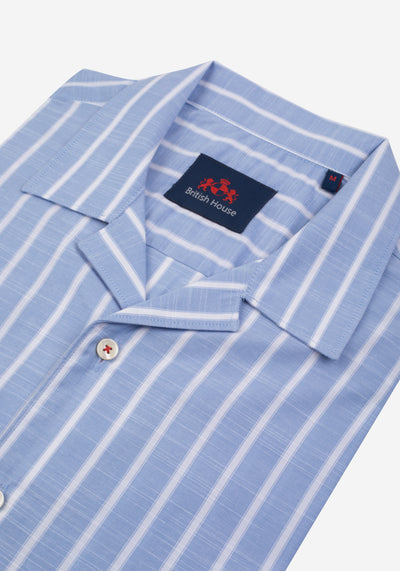 Sky Blue Stripe Resort Slub Shirt - Short Sleeve