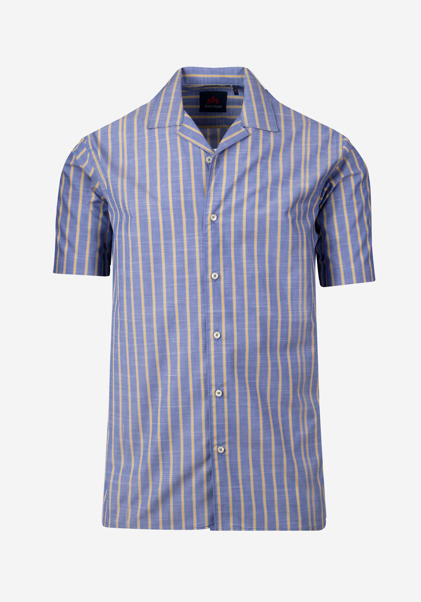 Dark Pastel Blue Stripe Resort Slub Shirt - Short Sleeve