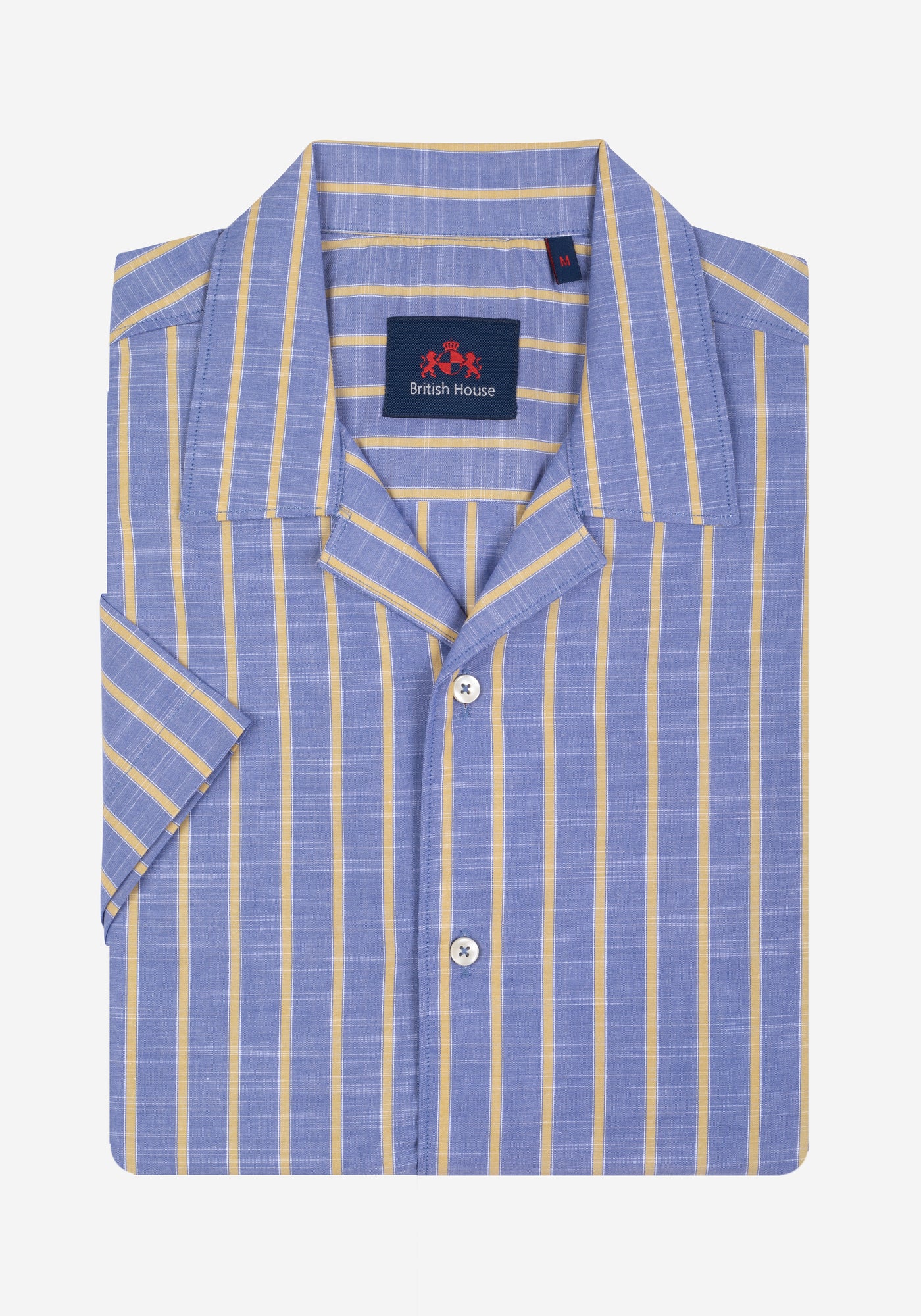 Dark Pastel Blue Stripe Resort Slub Shirt - Short Sleeve
