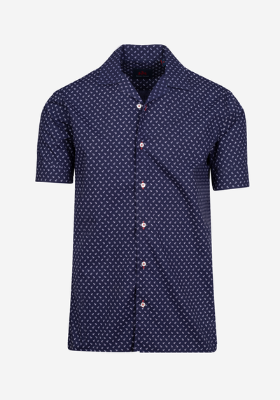 Navy Printed Resort Shirt - Short Sleeve