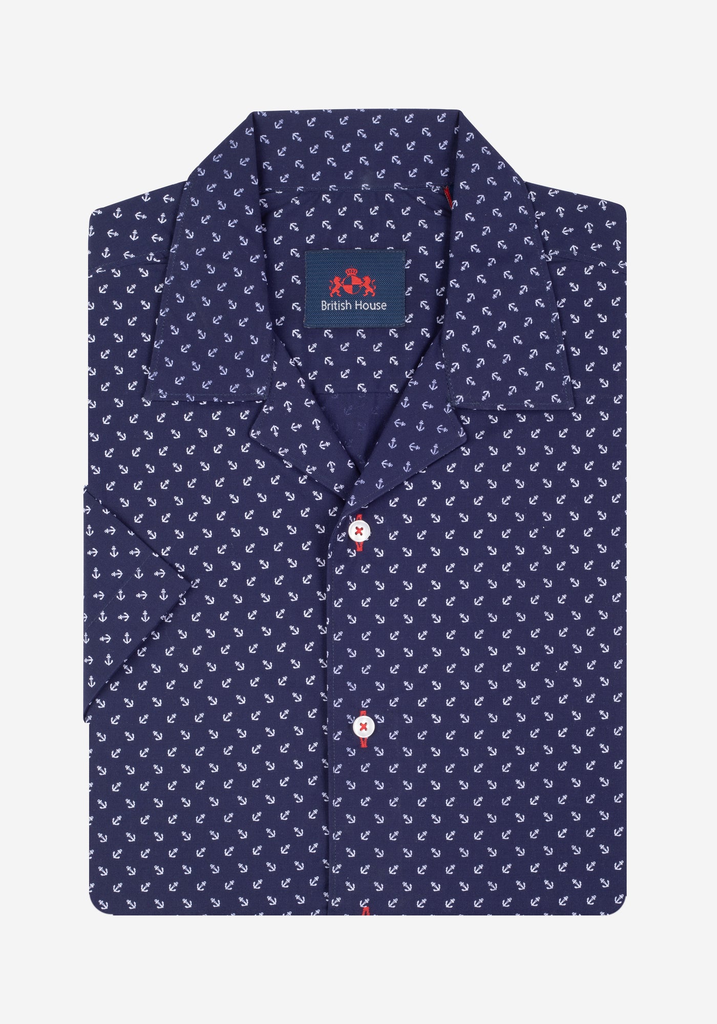 Navy Printed Resort Shirt - Short Sleeve