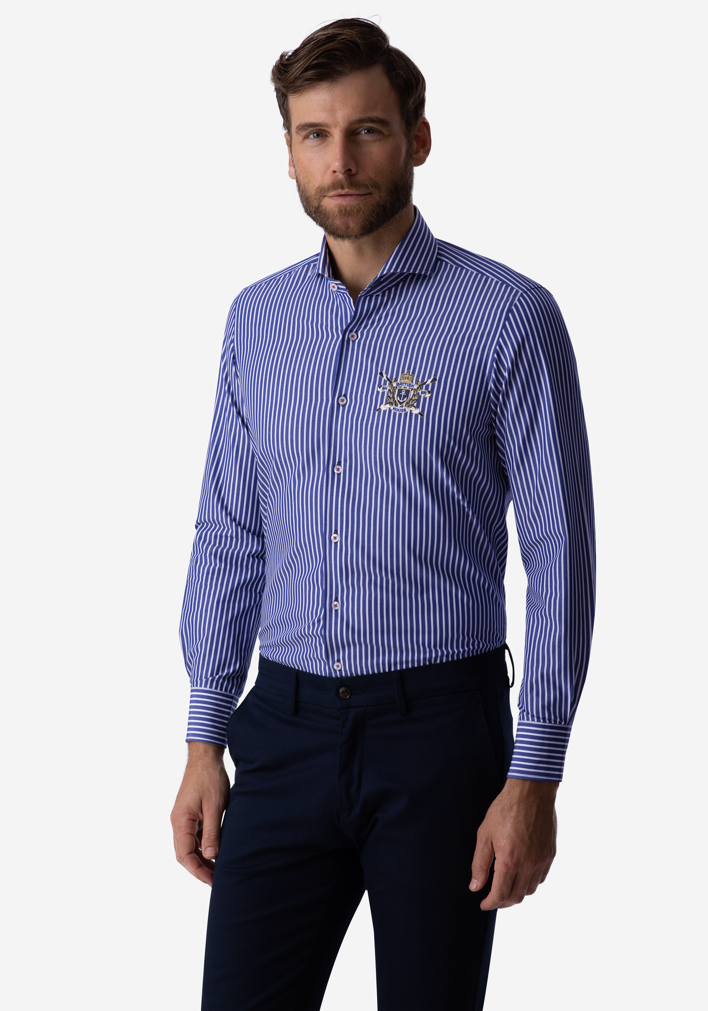 Navy White Stripe Poplin Shirt
