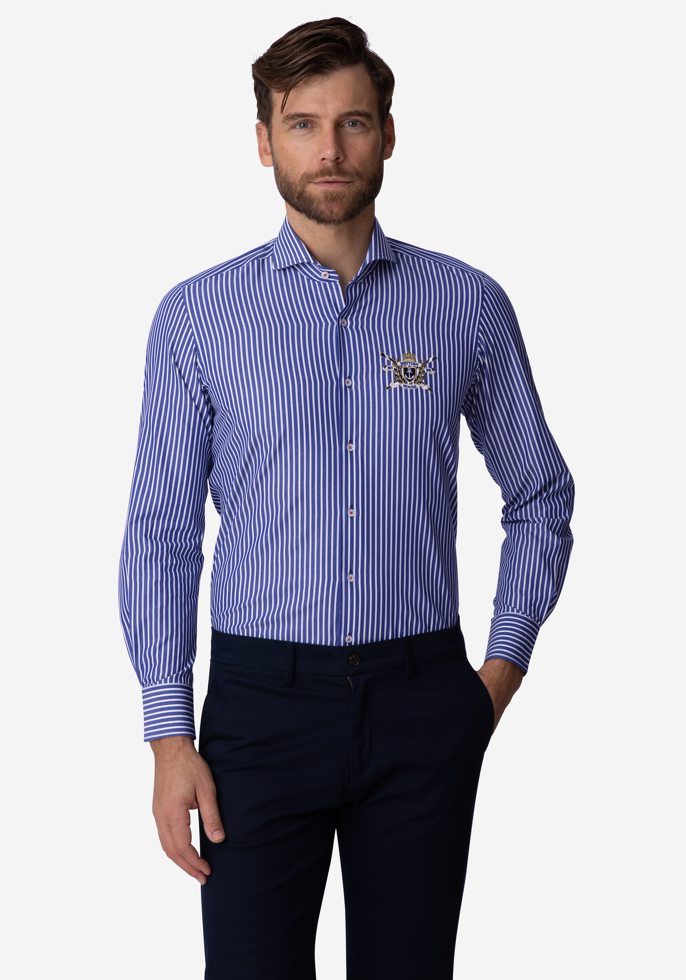 Navy White Stripe Poplin Shirt