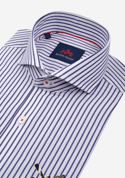 White Navy Stripe Poplin Shirt